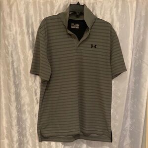 Under Armour Men's Gray Striped Polo Shirt Size Medium 🔥 YB3